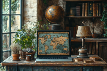 Poster - a vintage postcard displayed on a modern laptop screen, evoking memories of past travels in today's 