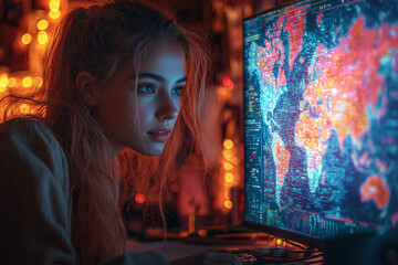 Poster - a gen z individual collaborating on a digital art project with friends from different parts of the w