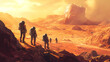 © Thiago - Depict a group of explorers on a terraformed mars, wearing. Terraforming. Illustration