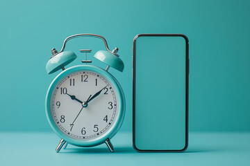 Aufkleber - A classic alarm clock beside a smartphone displaying the time, symbolizing the evolution of daily life tools. Concept of old and new routines coexisting.