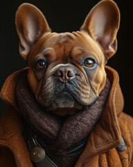 Wall Mural - a dog wearing a brown coat and a scarf