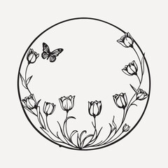 Poster - Elegant floral circle with butterfly