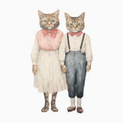 Canvas Print - Anthropomorphic cats in vintage clothing