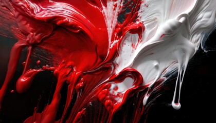 Poster - Vibrant Red and White Abstract Paint Design