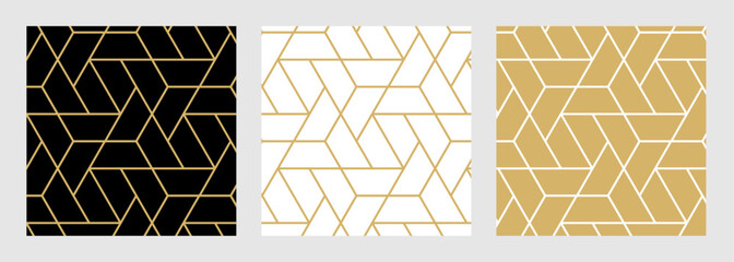 Aufkleber - Abstract geometric Christmas pattern. Luxury vector design templates set seamless pattern in black, white and gold line colors 