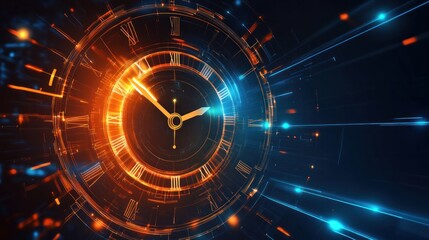 Vector illustration of an abstract futuristic technology background with a time machine and clock concept that can rotate the hands