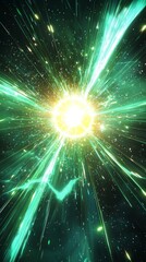 Aufkleber - In a stunning display, glowing green particles burst forth, scattering outward from a radiant center, creating an otherworldly energy wave against a shadowy canvas.