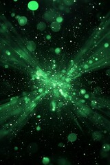 Fototapete - explosion of vibrant green particles unfolds, with bright, glowing dust cascading outward. This dynamic display of cosmic energy ignites the dark surroundings with its brilliance.