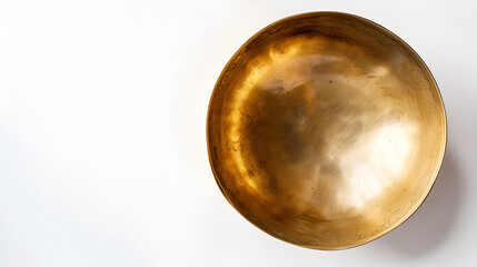 bare dishes fresh gold or brass bowl with a white backdrop and copy space