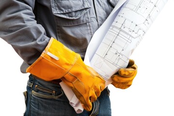 Poster - A construction worker holds a blueprint and wears a pair of gloves, ready to get to work