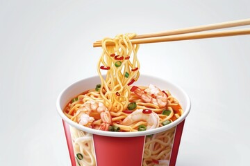 Poster - Asian-style noodle dish with chopsticks resting on the side