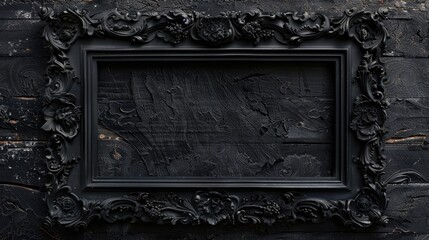 Poster - A picture frame hangs on a black wall with a white or light-colored background