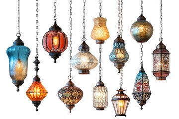 Poster - A collection of colorful lamps suspended from chains