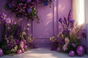 Sticker - A purple and pink room with a floral arrangement