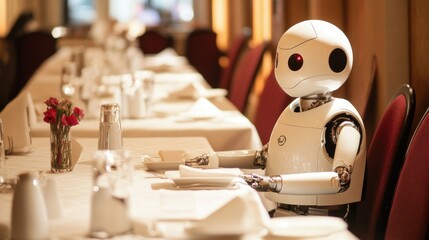 Wall Mural - White Robot Serving at a Formal Table Setting