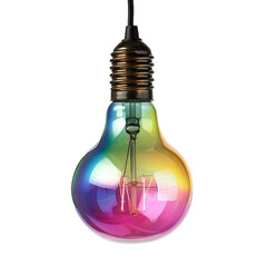Poster - Multicolored light bulb is hanging and glowing on a white background