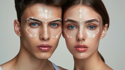 Aufkleber - Two women wearing makeup with arrow patterns on their faces