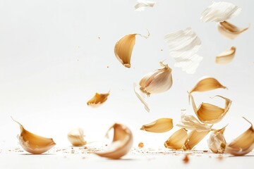 Poster - Garlic cloves falling from the ground, a natural scene