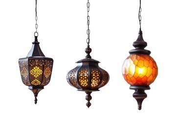 Poster - A group of three pendant lamps hanging from a ceiling, providing warm lighting