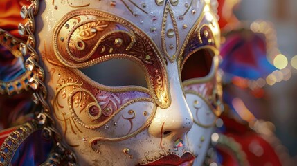 Poster - A detailed shot of a mask worn by a person, suitable for use in a variety of settings including costumes and makeup tutorials