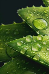 Poster - Close-up photo of a leaf with water droplets glistening on its surface