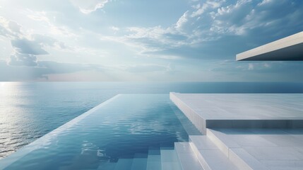 Aufkleber - A large swimming pool located right next to the ocean, perfect for summer fun and relaxation