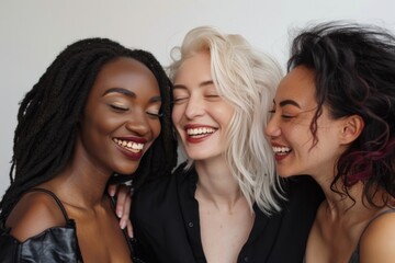 Wall Mural - Three women standing side by side, possibly on a social occasion or event