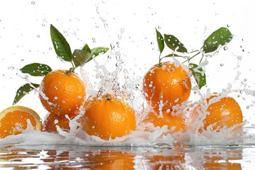 Poster - Fresh oranges falling into the water with splash effect