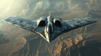 Wall Mural - A military fighter jet soars through the sky on a mission. Military aircraft flying over the ground