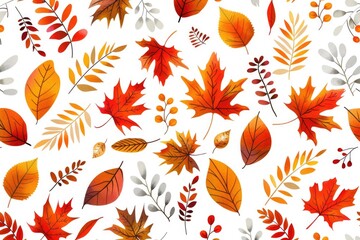 Poster - A stylized design featuring leaves and berries on a white background, great for decoration or design purposes