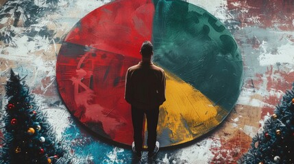 Canvas Print - A person standing in front of a colorful, painted wall with unique designs and patterns