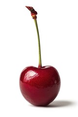 Poster - A single cherry fruit with its stem intact, great for still life photography or food related concepts