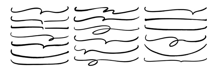 Aufkleber - Doodle style sketchy brackets or underline parenthesis. Hand drawn crayon horizontal wavy strokes collection for notes.