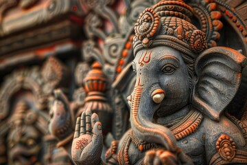 Poster - Close-up shot of an elephant statue with intricate details and texture