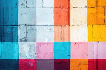 Poster - Colorful exterior wall with a red fire hydrant at the base, suitable for use in urban or cityscape scenes