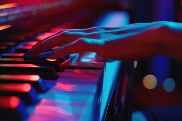 Poster - A close-up shot of a person's hands playing the piano with skill and passion