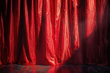 Poster - A vibrant red curtain against a dark black backdrop