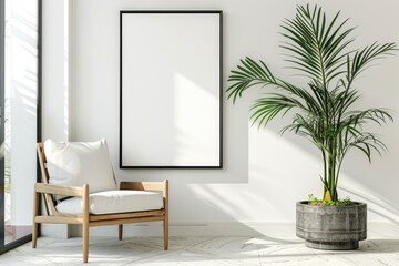 Wall Mural - A potted plant placed beside a picture frame, suitable for home decor or office use