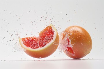 Poster - Fresh grapefruit with water droplets on a white background