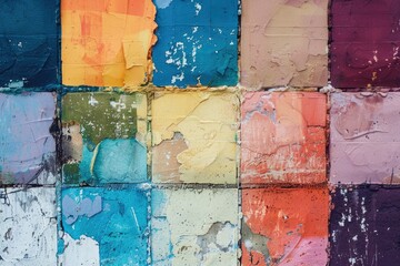 Aufkleber - A colorful wall with flaking paint, perfect for use in design projects or as a background