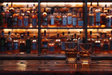 Aufkleber - Two glasses of whiskey sitting on a bar