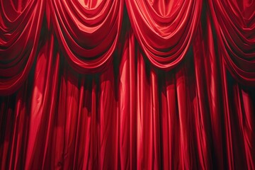 Poster - Close-up shot of a vibrant red curtain on a stage, suitable for theater or performance use
