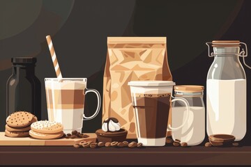 Poster - A table set with coffee, cookies, and milk for a cozy snack time