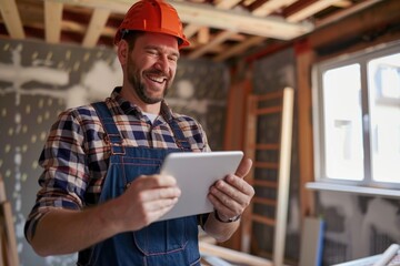 Poster - A worker uses a tablet computer on site