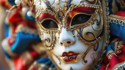 Poster - A close-up shot of a mask sitting on a table, great for using as a design element or adding to a decorative scene