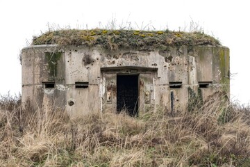Poster - A modern concrete building with a single door in the center, suitable for architectural or infrastructure images