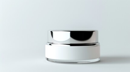 Poster - A white jar with a silver lid sits on a table, ready for use