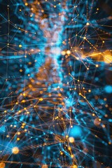 Poster - A scene with a bunch of yellow and blue lights in a dark room, can be used for decorative or atmospheric purposes