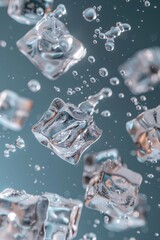 Poster - A bunch of ice cubes suspended in mid-air, frozen in time