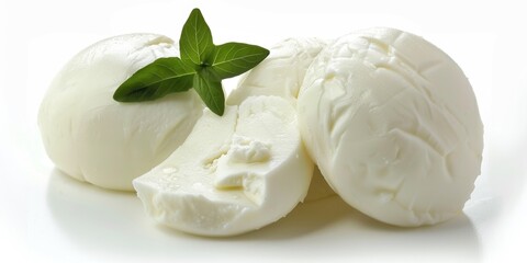 Poster - Freshly cut pieces of cheese with a leaf on top, great for photography or illustration